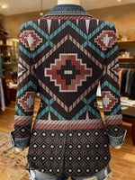 Aztec Print Patchwork Denim Sweater