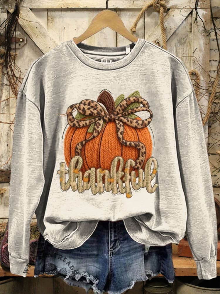 Vintage Pumpkin Print Casual Sweatshirt