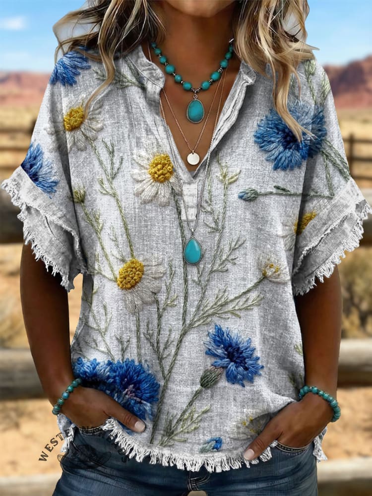 Vintage ArtPatchwork Cotton And Linen Shirt