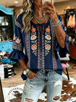 Women's Vintage Flowers Print Patchwork Casual Shirt