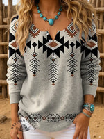 Aztec Art Print Buttoned Cardigan Sweater