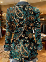 Paisley Print Patchwork Denim Sweater