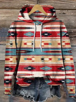 Vintage Art Print Casual Cotton Hooded Sweatshirt