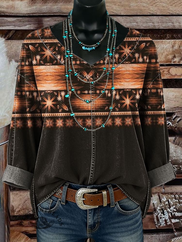 Vintage Aztec Casual Denim Top