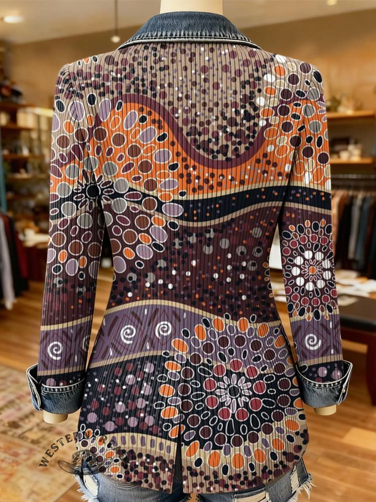 Cell Print Patchwork Denim Sweater