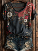 Ethnic Flowers Art Print Casual Short Sleeve T-shirt