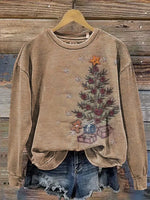 Retro Embroidered Visual Christmas Tree Casual Cotton Sweatshirt
