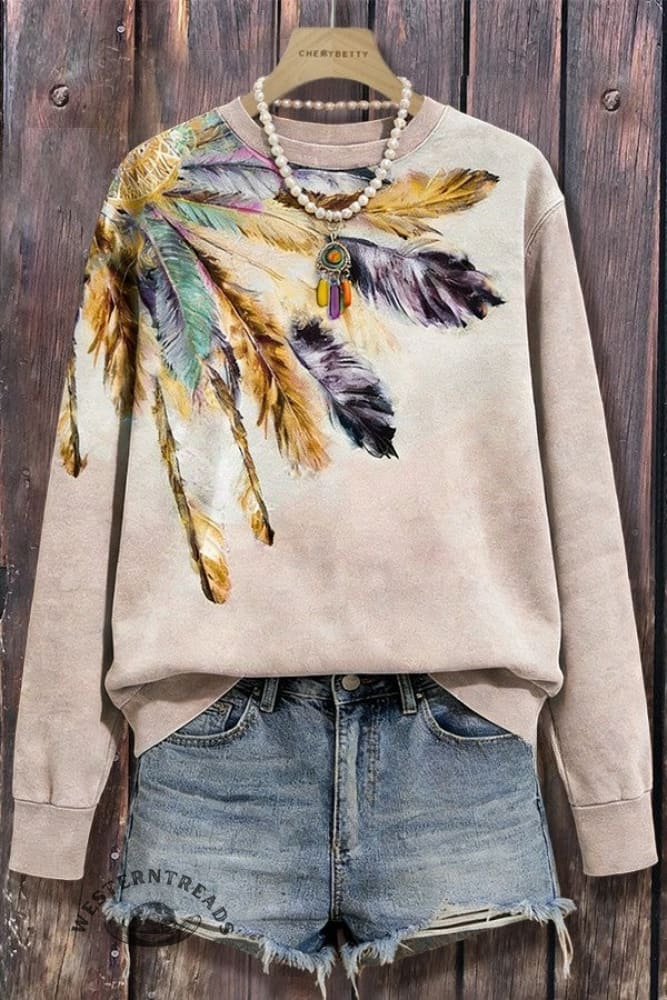 Bohemian Feather Print Sweatshirt