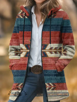 Aztec Print Unisex Plush Thick Long-sleeved Cardigan Coat