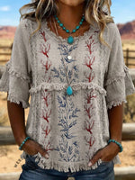 Vintage ArtPatchwork Cotton And Linen Shirt