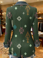 Simple Art Pattern Print Patchwork Denim Sweater Cardigan Coat