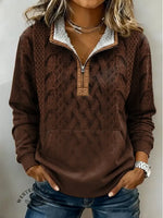 Knitted Patterns Print Casual Half-Zip Cotton Sweatshirt