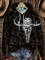 Retro Western Cow Print Cotton Casual Hoodie Sweatshirt