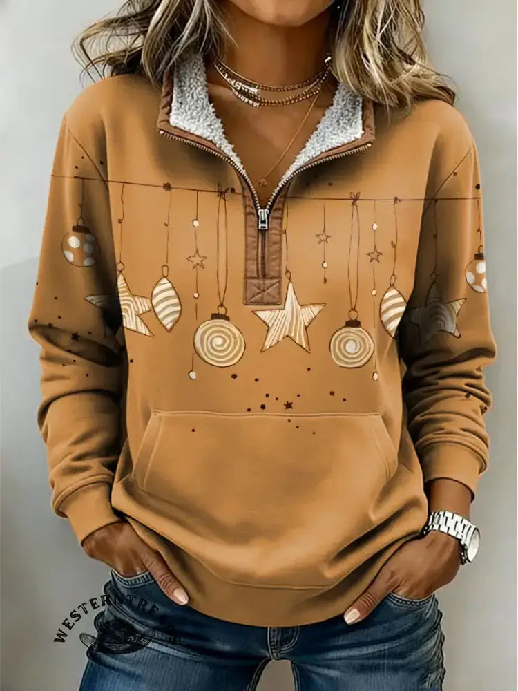 Retro Art Print Casual Cotton Christmas Sweatshirt