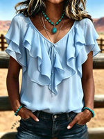 Women's Vintage Ruffle Patchwork Chiffon Casual Shirt