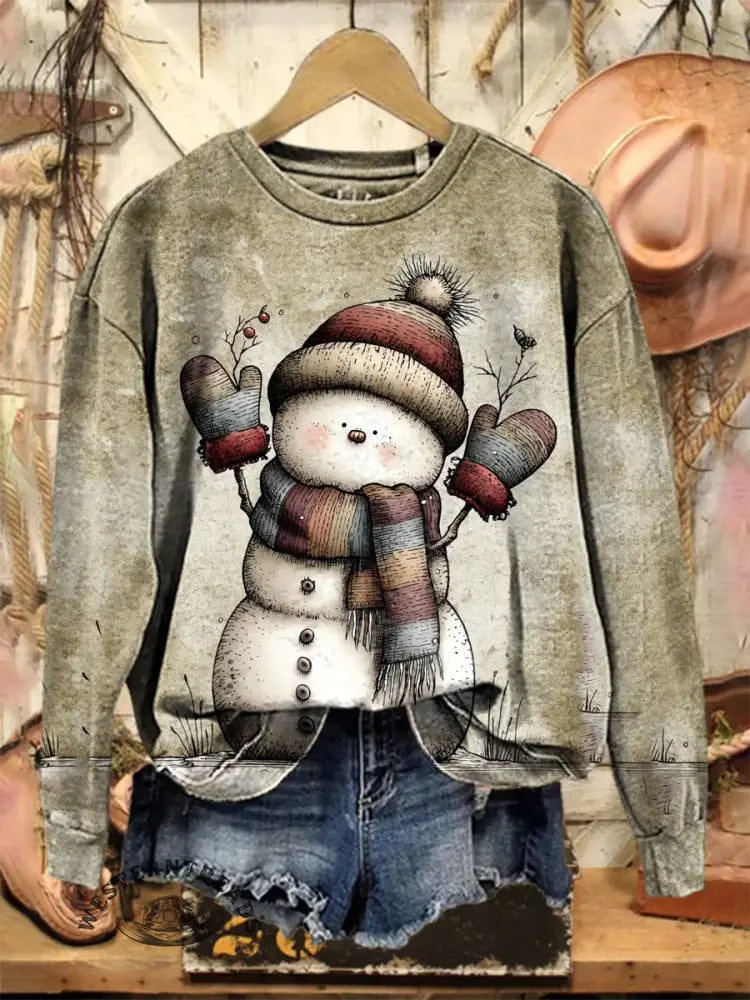Vintage Christmas Print Casual Cotton Sweatshirt