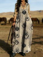 Women's Vintage Art Print Casual Denim Dress