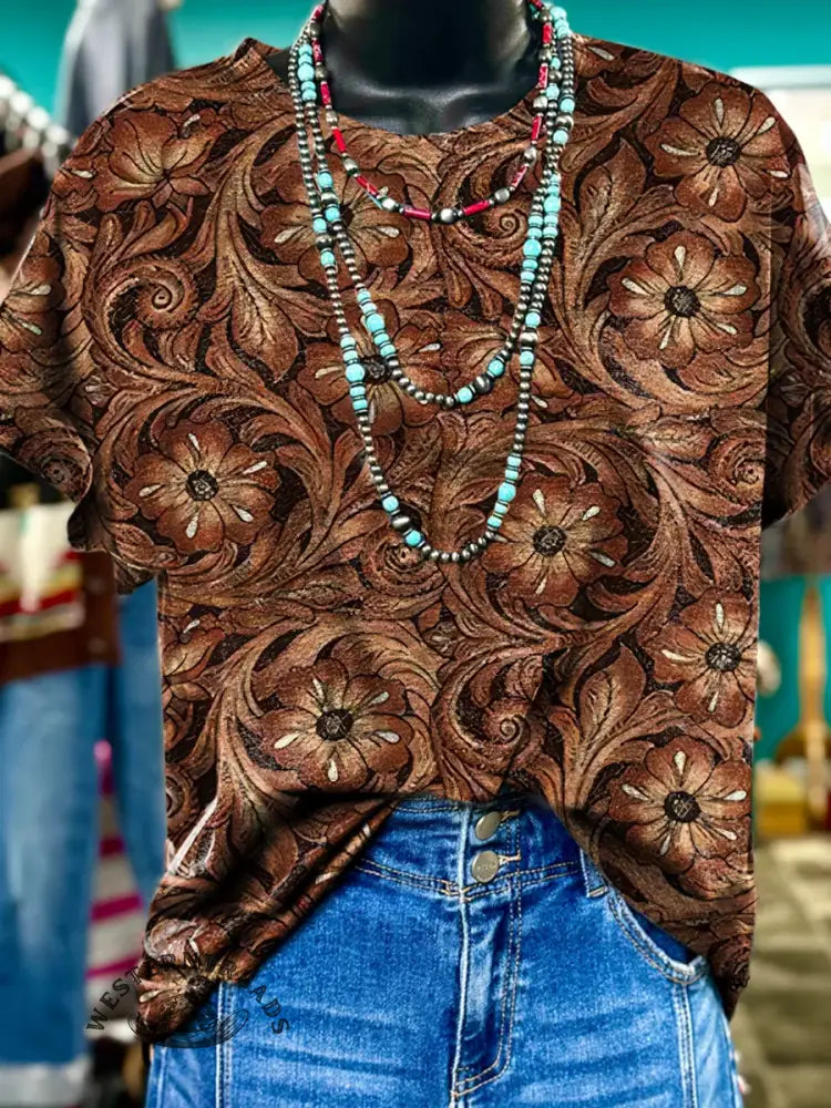 Retro Floral Texture Print T-shirt