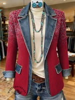 Paisley Print Patchwork Denim Sweater