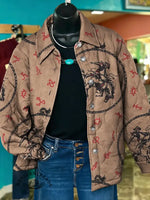 Women's Western Art Print Casual Quilted Jacket