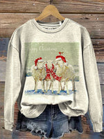 Vintage Christmas Pattern Casual Cotton Sweatshirt