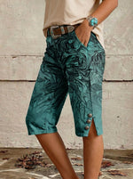 Vintage Art Print Casual Denim Shorts