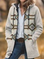 Aztec Print Unisex Plush Thick Long-sleeved Cardigan Coat