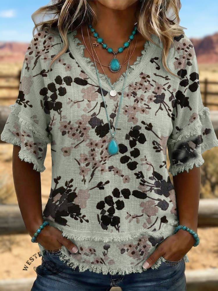 Vintage ArtPatchwork Cotton And Linen Shirt