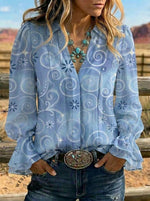 Women's Retro Art Ruffle Sleeve Casual Shirt