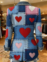 Heart Denim Patchwork Pattern Print Patchwork Denim Sweater Cardigan Coat
