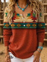 Retro Aztec Art Print Buttoned Cardigan Sweater