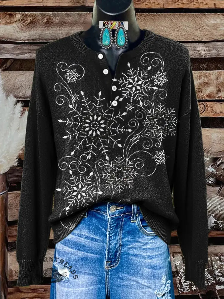Snowflake Art Print Casual Sweater