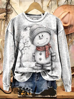 Vintage Snowman Art Print Casual Cotton Sweatshirt