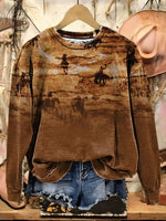 Retro Horse Art Print Casual Cotton Sweatshirt