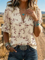 Women's Retro Floral Puff Sleeve Casual Shirt