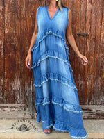 West Coast Boho Layered Denim Long Dress