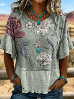Vintage Art Hollowed Out Lace Patchwork T-Shirt