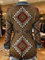 Retro Aztec Print Patchwork Denim Sweater Cardigan Coat