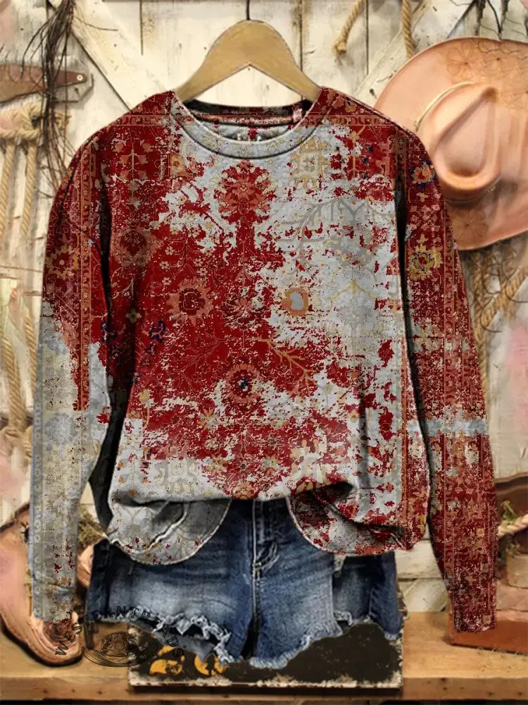 Vintage Print Casual Cotton Sweatshirt