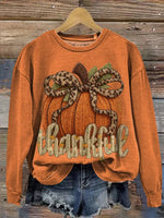 Vintage Thankful Art Print Casual Sweatshirt