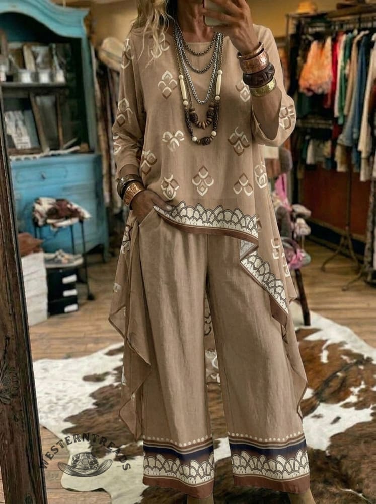 Vintage Abstract Art Print Casual Suit