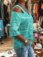 Women's Vintage Flowers Print Off-shoulder Patchwork Casual Shirt