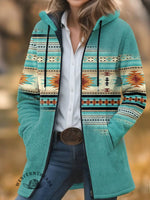 Aztec Print Unisex Plush Thick Long-sleeved Cardigan Coat