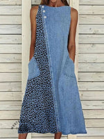 Women's Vintage Print Casual Denim Dress