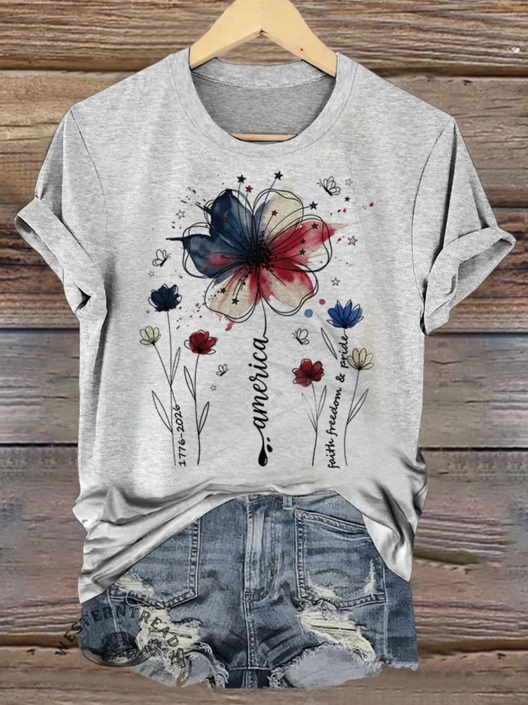Vintage America Art Print Casual Short Sleeve T-shirt