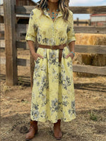 Vintage Embroidered Flowers Cotton And Linen Dress