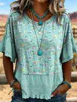 Women's Vintage Art Print Casual Short Sleeves Shirt