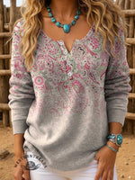 Paisley Art Print Buttoned Cardigan Sweater