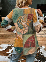 Women's Retro Floral Print Casual Lace Patchwork Shirt