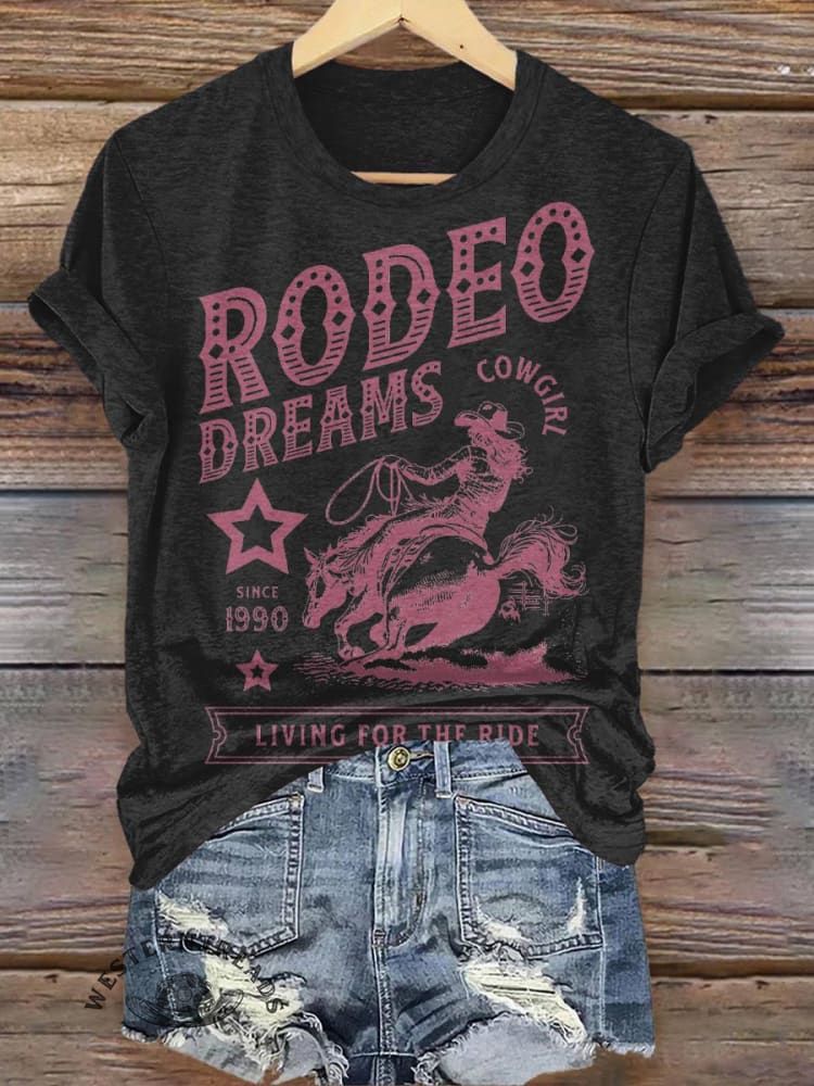 Cowgirl,RODEO Print Casual Short-sleeved Top